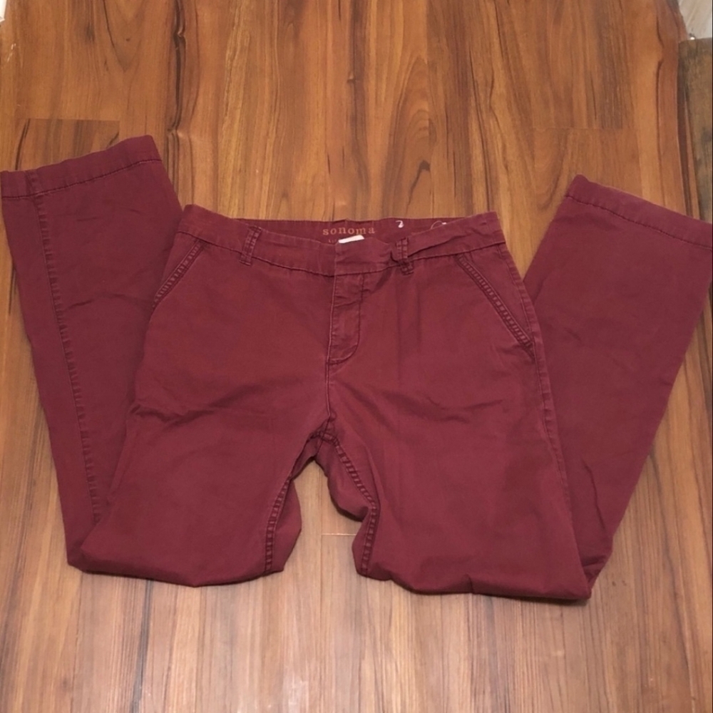 Sonoma Maroon Chino Pants Original Straight Leg Women's Size 8 Everyday Fall EUC
